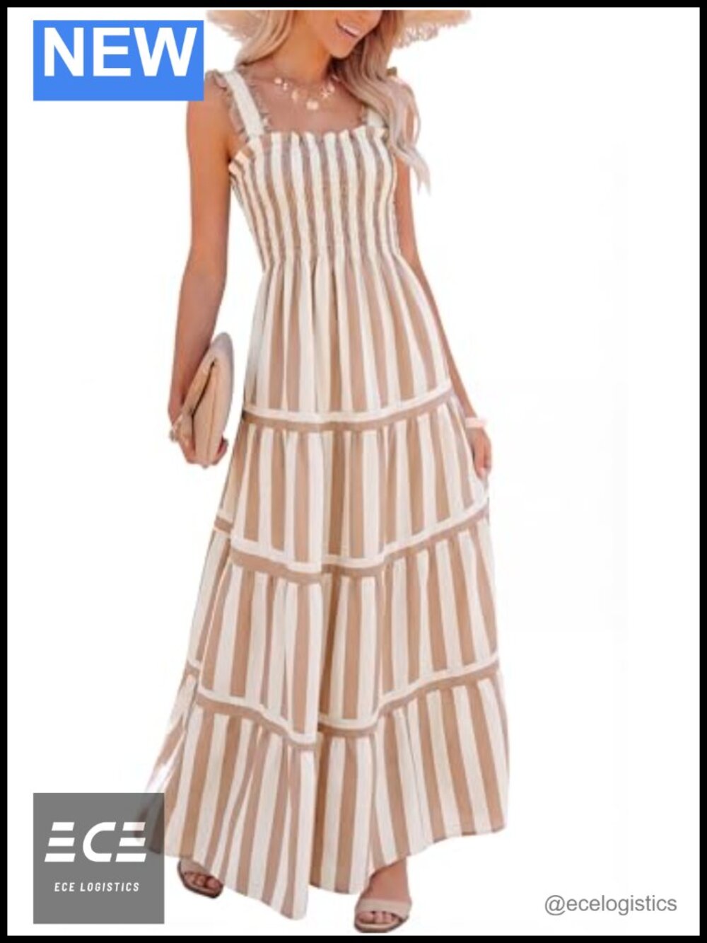 Women's Smocked Square Neck Sleeveless Maxi Dress Tiered A-Line Sundress